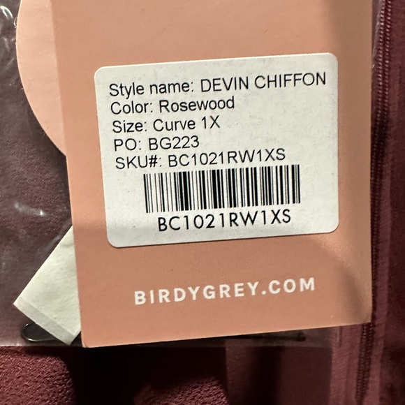 Birdy Grey DEVIN CONVERTIBLE DRESS CHIFFON ROSEWOOD BRIDESMAID NEW NWT CURVE 1X - Picture 5 of 5